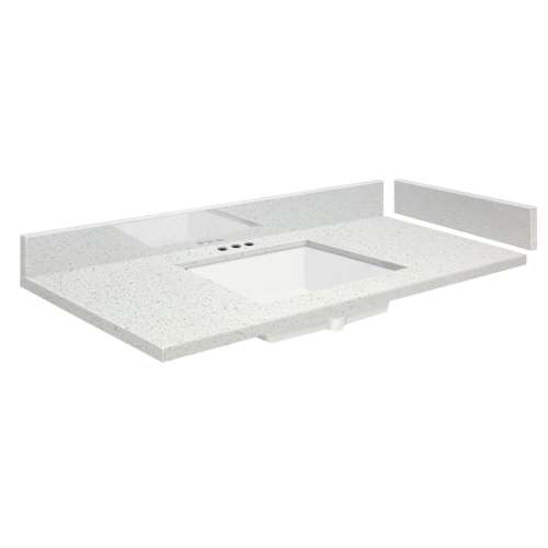 VT43x22-1KU-3A-A-W-4 Mini Custom Quartz 43-in x 22.25-in Single Bowl Vanity Top with 4-in Centerset Faucet Hole and Vision Bowl, Milan White