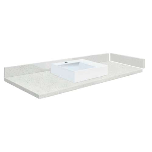 VT49.25x22-1RV-3A-A-W-1 Mini Custom Quartz 49.25-in x 22.25-in Single Bowl Vanity Top with Single Faucet Hole and Martha Bowl, Milan White