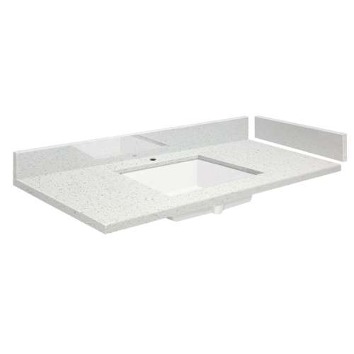 VT49.25x22-1KU-3A-A-W-1 Mini Custom Quartz 49.25-in x 22.25-in Single Bowl Vanity Top with Single Faucet Hole and Vision Bowl, Milan White