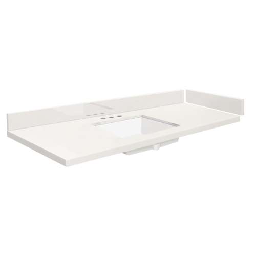 VT49.5x22-1KU-4W-A-W-8 Mini Custom Quartz 49.5-in x 22.25-in Single Bowl Vanity Top with 8-in Widespread Faucet Hole and Vision Bowl, Natural White