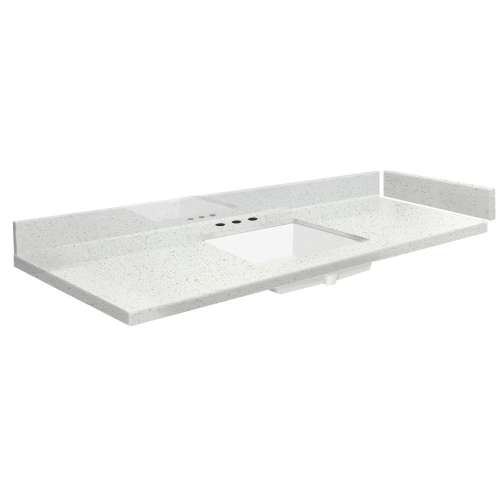 VT61.5x22-1KU-3A-A-W-8 Mini Custom Quartz 61.5-in x 22.25-in Single Bowl Vanity Top with 8-in Widespread Faucet Hole and Vision Bowl, Milan White