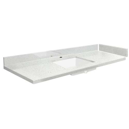 VT61.5x22-1KU-3A-A-W-1 Mini Custom Quartz 61.5-in x 22.25-in Single Bowl Vanity Top with Single Faucet Hole and Vision Bowl, Milan White