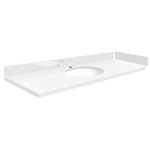 VT55x22-1OU-4W-A-W-1 Mini Custom Quartz 55-in x 22.25-in Single Bowl Vanity Top with Single Faucet Hole and Madison Bowl, Natural White