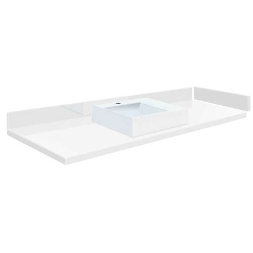 VT55x22-1RV-4W-A-W-1 Mini Custom Quartz 55-in x 22.25-in Single Bowl Vanity Top with Single Faucet Hole and Martha Bowl, Natural White