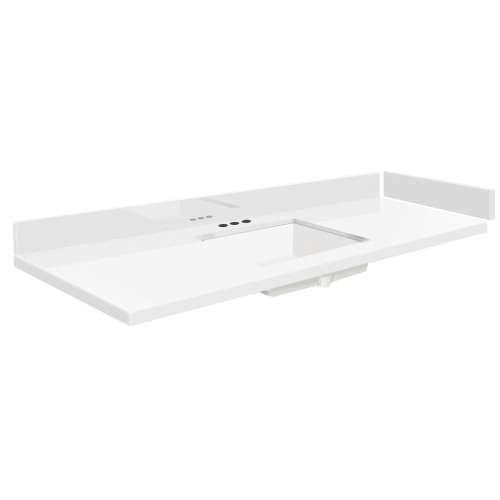 VT60.75x22-1KU-4W-A-W-4 Mini Custom Quartz 60.75-in x 22.25-in Single Bowl Vanity Top with 4-in Centerset Faucet Hole and Vision Bowl, Natural White