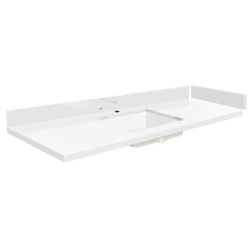 VT55x22-1KU-4W-A-W-1 Mini Custom Quartz 55-in x 22.25-in Single Bowl Vanity Top with Single Faucet Hole and Vision Bowl, Natural White