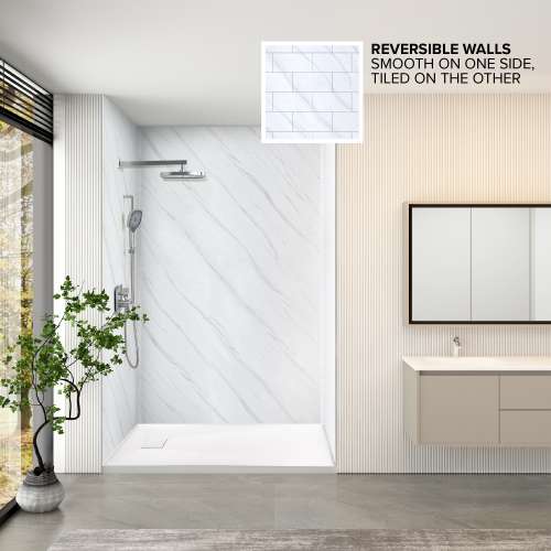 BWK603696-71 Bravastone 60-In X 36-In X 96-In Glue To Wall 3-Piece Shower Wall Kit, Arctic Etch