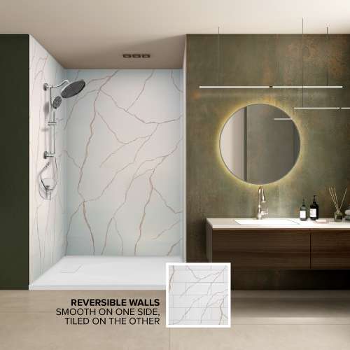BWK603696-72 Bravastone 60-In X 36-In X 96-In Glue To Wall 3-Piece Shower Wall Kit, Gilded Stream