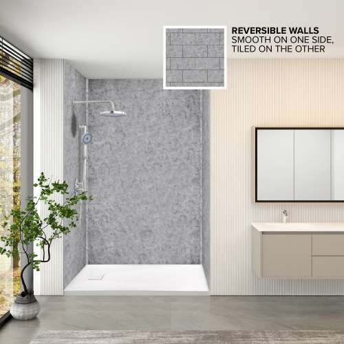 BWK603696-73 Bravastone 60-In X 36-In X 96-In Glue To Wall 3-Piece Shower Wall Kit, Smoked Mist