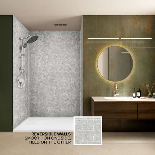 BWK603696-74 Bravastone 60-In X 36-In X 96-In Glue To Wall 3-Piece Shower Wall Kit, Stone Hearth