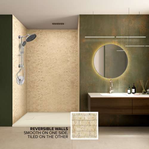 BWK603696-75 Bravastone 60-In X 36-In X 96-In Glue To Wall 3-Piece Shower Wall Kit, Desert Suede