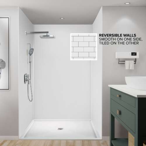 BWK606096-531T Bravastone 60-In X 60-In X 96-In Glue To Wall 3-Piece Shower Wall Kit, White/Grey