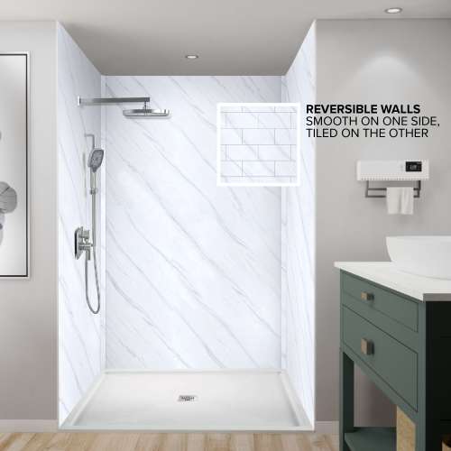 BWK606096-71 Bravastone 60-In X 60-In X 96-In Glue To Wall 3-Piece Shower Wall Kit, Arctic Etch