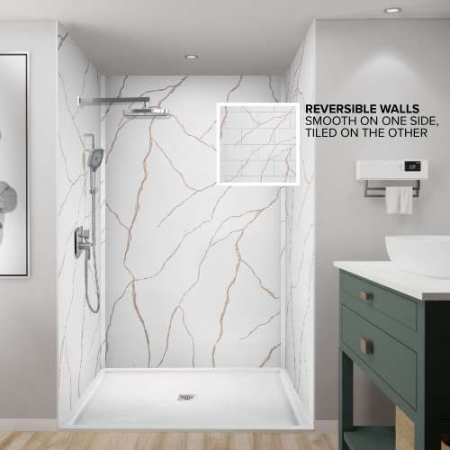 BWK606096-72 Bravastone 60-In X 60-In X 96-In Glue To Wall 3-Piece Shower Wall Kit, Gilded Stream