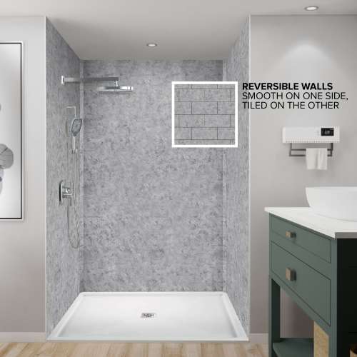 BWK606096-73 Bravastone 60-In X 60-In X 96-In Glue To Wall 3-Piece Shower Wall Kit, Smoked Mist