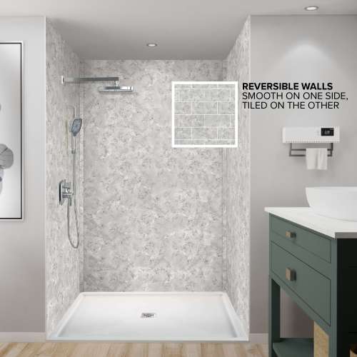 BWK606096-74 Bravastone 60-In X 60-In X 96-In Glue To Wall 3-Piece Shower Wall Kit, Stone Hearth