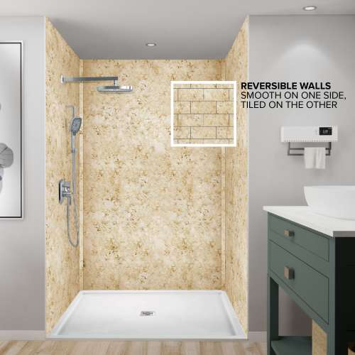 BWK606096-75 Bravastone 60-In X 60-In X 96-In Glue To Wall 3-Piece Shower Wall Kit, Desert Suede