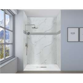 EDWK603696-60-GD Expressions 60-in x 36-in x 96-in Shower Wall Kit With Grey Wonderland 3D Garden Deco Strip, Calcite (16-in x 24-in Horizontal Tile Pattern)