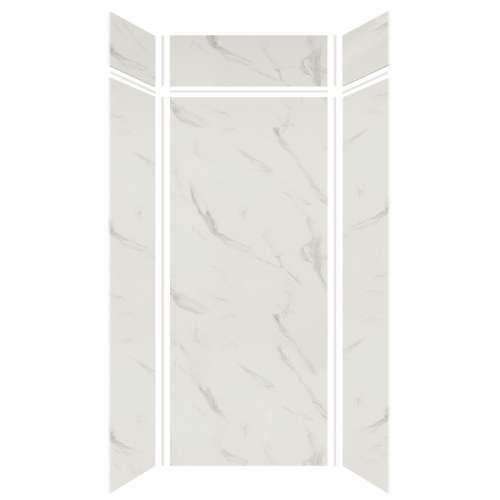 Expressions 36-in x 36-in x 96-in Glue to Wall 3-Piece Shower Kit, Bianca, EWKX36368412-41
