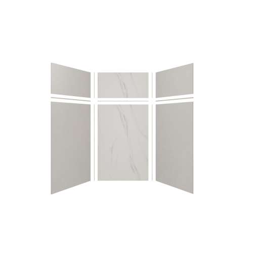 Expressions 48-in x 48-in x 96-in Glue to Wall 3-Piece Shower Kit, Grey / Bianca, EWKX48487224-3941