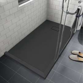 FZSDTR6336-09 Trimslate 63-in x 36-in Tub Replacement Shower Base with Adjustable Double Threshold and End Drain, Black