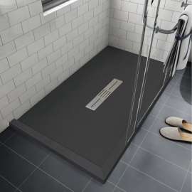 Transolid FZSDT7248C-09 Trimslate 72-in x 48-in Shower Base with Adjustable Double Threshold and Center Drain, Black