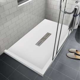 Transolid FZSDT7248C-31 Trimslate 72-in x 48-in Shower Base with Adjustable Double Threshold and Center Drain, White