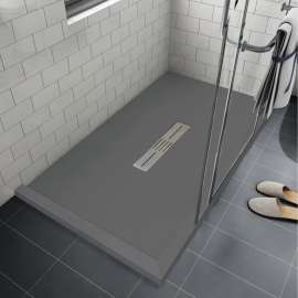 Transolid FZSDT7248C-40 Trimslate 72-in x 48-in Shower Base with Adjustable Double Threshold and Center Drain, Dark Grey
