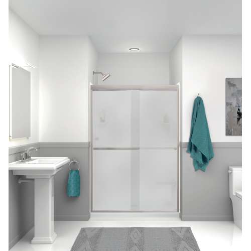 KSAE4836C-31BS 48-in x 36-in x 72-in 6-Piece Glue-on Expressions Shower Kit with Door and Accessories, White/Brushed Stainless Steel