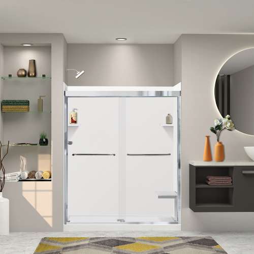 KSAE6036C-31PC 60-in x 36-in x 72-in 6-Piece Glue-on Expressions Shower Kit with Door and Accessories, White/Polished Chrome