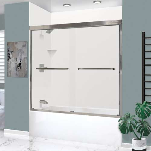 KTAE6030L-31BS 60-in x 30-in x 92-in 6-Piece Glue-on Expressions Shower/Tub Kit with Door and Accessories, White/Brushed Stainless Steel