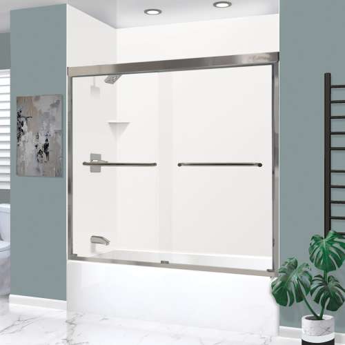 KTAE6032L-31BS 60-in x 32-in x 87-in 6-Piece Glue-on Expressions Shower/Tub Kit with Door and Accessories, White/Brushed Stainless Steel