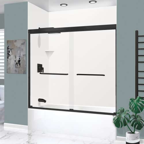 KTAE6032L-31MB 60-in x 32-in x 87-in 6-Piece Glue-on Expressions Shower/Tub Kit with Door and Accessories, White/Matte Black