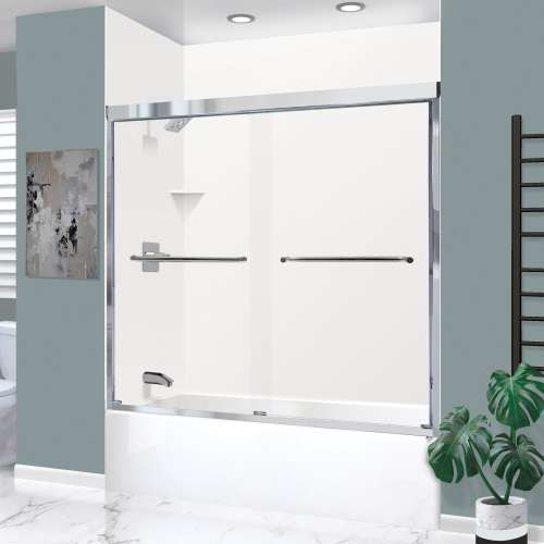 KTAE6032L-31PC 60-in x 32-in x 87-in 6-Piece Glue-on Expressions Shower/Tub Kit with Door and Accessories, White/Polished Chrome