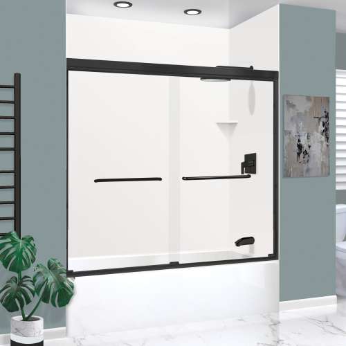 KTAE6032R-31MB 60-in x 32-in x 87-in 6-Piece Glue-on Expressions Shower/Tub Kit with Door and Accessories, White/Matte Black