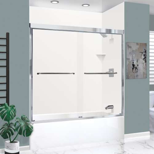 KTAE6032R-31PC 60-in x 32-in x 87-in 6-Piece Glue-on Expressions Shower/Tub Kit with Door and Accessories, White/Polished Chrome