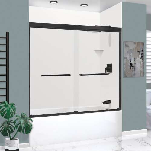 KTAE6036R-31MB 60-in x 36-in x 92-in 6-Piece Glue-on Expressions Shower/Tub Kit with Door and Accessories, White/Matte Black