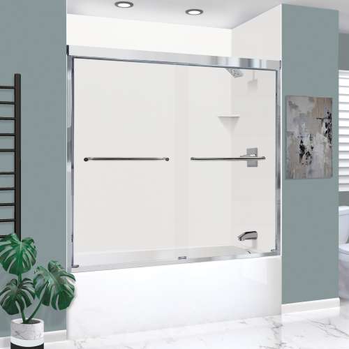 KTAE6036R-31PC 60-in x 36-in x 92-in 6-Piece Glue-on Expressions Shower/Tub Kit with Door and Accessories, White/Polished Chrome