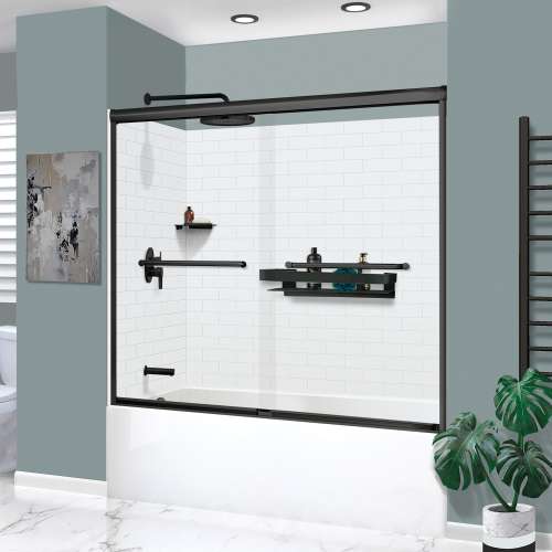 KTAFS603660L-21MB 60-in x 36-in x 80-in 7-Piece Glue-on Saramar Shower/Tub Kit with Door Faucet and Accessories, White/Matte Black