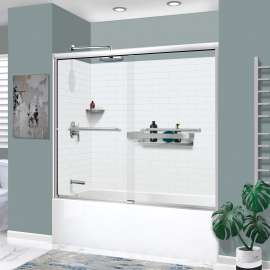 KTAFS603660L-21PC 60-in x 36-in x 80-in 7-Piece Glue-on Saramar Shower/Tub Kit with Door Faucet and Accessories, White/Polished Chrome