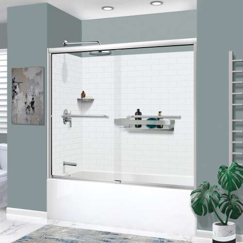 KTAFS603660L-21PC 60-in x 36-in x 80-in 7-Piece Glue-on Saramar Shower/Tub Kit with Door Faucet and Accessories, White/Polished Chrome