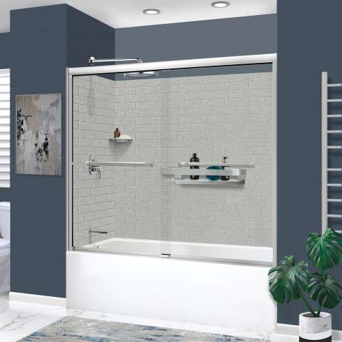 KTAFS603660L-27PC 60-in x 36-in x 80-in 7-Piece Glue-on Saramar Shower/Tub Kit with Door Faucet and Accessories, Grey Beach/Polished Chrome