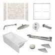 KTAFS603660L-48BS 60-in x 36-in x 80-in 7-Piece Glue-on Saramar Shower/Tub Kit with Door Faucet and Accessories, Biscotti Marble/Brushed Stainless