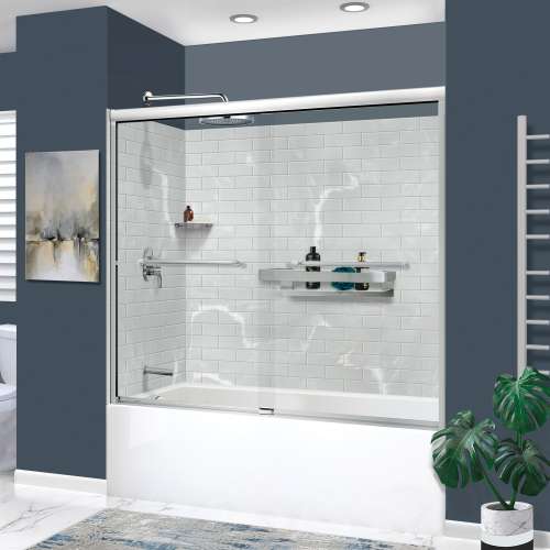 KTAFS603660L-50PC 60-in x 36-in x 80-in 7-Piece Glue-on Saramar Shower/Tub Kit with Door Faucet and Accessories, Lunar/Polished Chrome