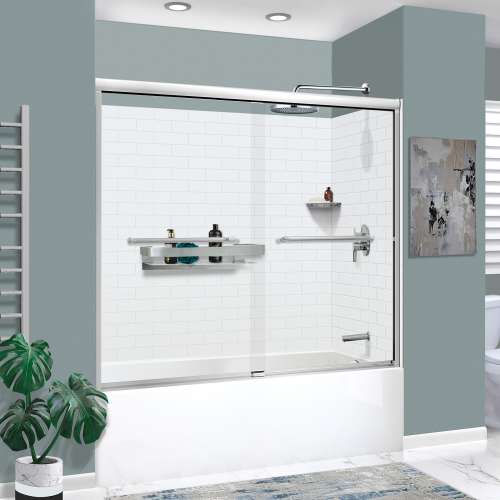 KTAFS603660R-21PC 60-in x 36-in x 80-in 7-Piece Glue-on Saramar Shower/Tub Kit with Door Faucet and Accessories, White/Polished Chrome