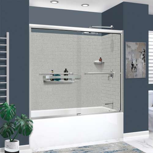 KTAFS603660R-27PC 60-in x 36-in x 80-in 7-Piece Glue-on Saramar Shower/Tub Kit with Door Faucet and Accessories, Grey Beach/Polished Chrome