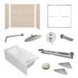 KTAFS603660R-28BS 60-in x 36-in x 80-in 7-Piece Glue-on Saramar Shower/Tub Kit with Door Faucet and Accessories, Cashew/Brushed Stainless