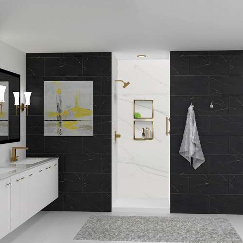 LWKX36367224-181 Lusso 36-in x 36-in x 72/24-in Glue To Wall 6-Piece Transition Shower Wall Kit, Palladio White