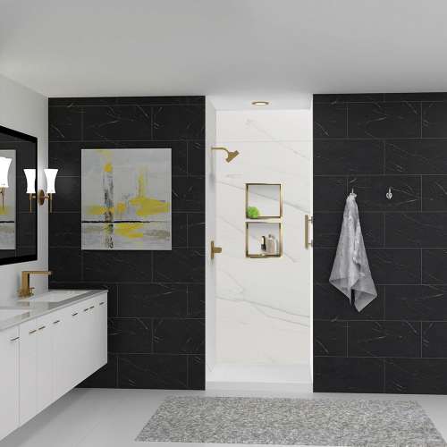 LWKX36368412-181 Lusso 36-in x 36-in x 84/12-in Glue To Wall 6-Piece Transition Shower Wall Kit, Palladio White