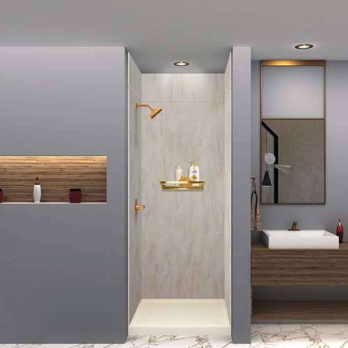 LWKX36368412-185 Lusso 36-in x 36-in x 84/12-in Glue To Wall 6-Piece Transition Shower Wall Kit, Creme Carmel